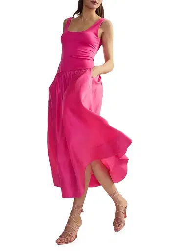 CYNTHIA ROWLEY Women's Mixed Media Dropwaist A-Line Midi-Dress | Thumbnail 4
