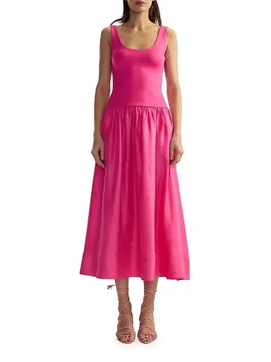 CYNTHIA ROWLEY Women's Mixed Media Dropwaist A-Line Midi-Dress | Thumbnail 1