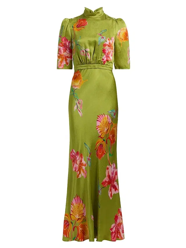 Saloni Women's Adele-B Floral Satin Maxi Dress - Lilia Garden Placement