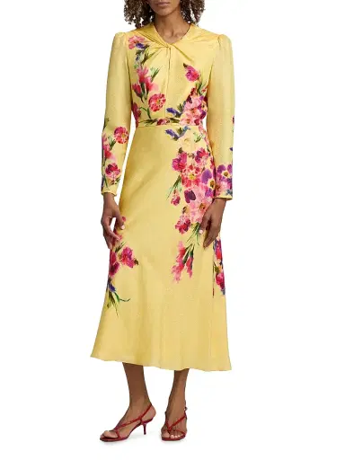 Saloni Women's Claudia Floral Satin Silk Midi-Dress - Kanjiro Adorning Placement | Thumbnail 3 Saloni Women's Claudia Floral Satin Silk Midi-Dress - Kanjiro Adorning Placement | Thumbnail 3