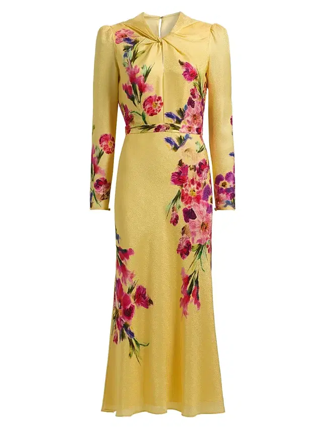 Women's Claudia Floral Satin Silk Midi-Dress - Kanjiro Adorning Placement