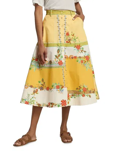 Saloni Women's Kali Zinnia Patchwork Midi-Skirt | Thumbnail 3