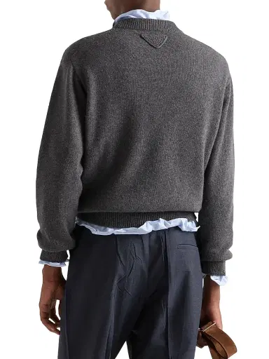 Prada Men's Re-Cashmere Crewneck Sweater - Grey - Size 40 | Thumbnail 3 Prada Men's Re-Cashmere Crewneck Sweater - Grey - Size 40 | Thumbnail 3