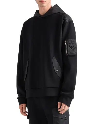 Prada Men's Cotton Fleece and Re-Nylon Hoodie - Black - Size Medium | Thumbnail 2 Prada Men's Cotton Fleece and Re-Nylon Hoodie - Black - Size Medium | Thumbnail 2