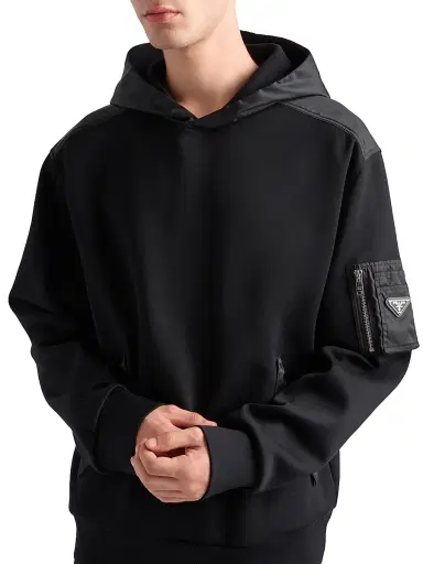 Prada Men's Cotton Fleece and Re-Nylon Hoodie - Black - Size Medium | Thumbnail 3 Prada Men's Cotton Fleece and Re-Nylon Hoodie - Black - Size Medium | Thumbnail 3