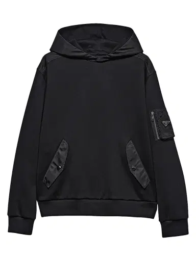 Prada Men's Cotton Fleece and Re-Nylon Hoodie - Black - Size Medium | Thumbnail 1 Prada Men's Cotton Fleece and Re-Nylon Hoodie - Black - Size Medium | Thumbnail 1