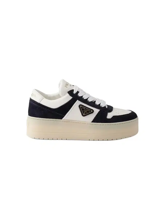 Prada Women's Downtown Bold Nappa Leather and Suede Sneakers - Blue White