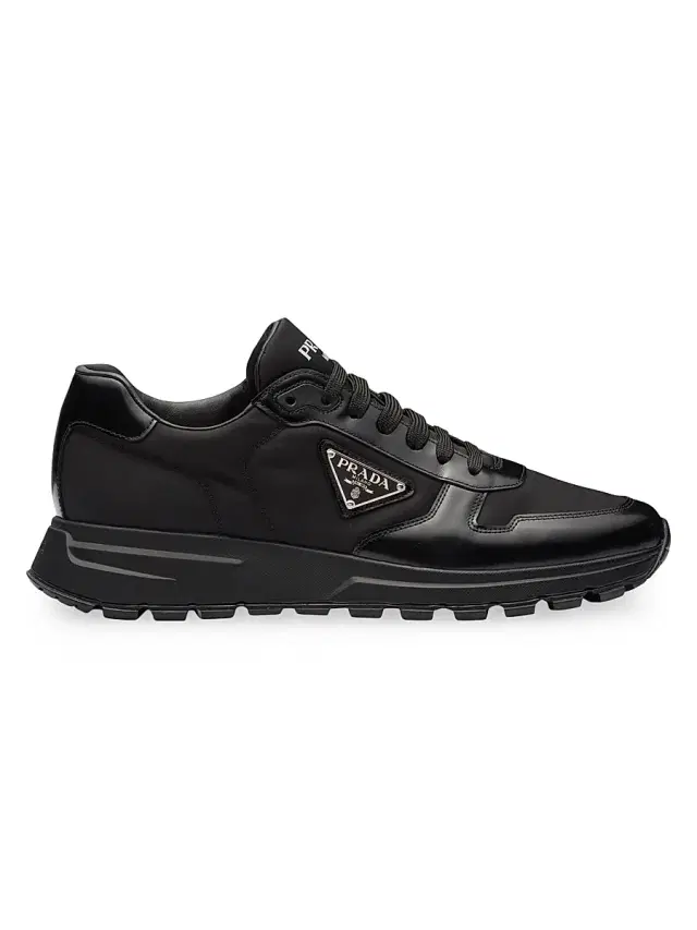 Men's Re-Nylon and Brushed Leather Sneakers - Black