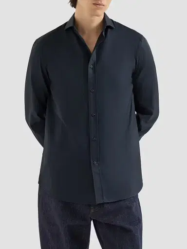 Brunello Cucinelli Men's Garment-Dyed Twill Shirt with Spread Collar - Navy Blue - Size XXXXL | Thumbnail 3