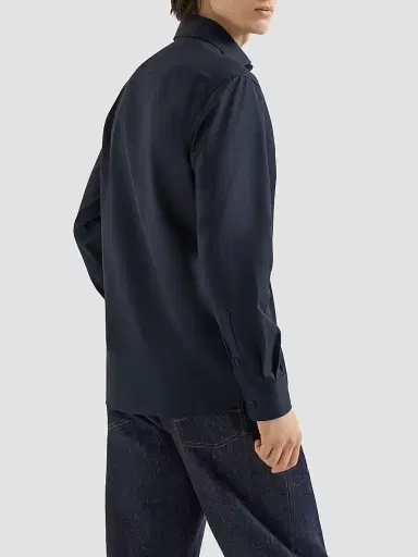 Brunello Cucinelli Men's Garment-Dyed Twill Shirt with Spread Collar - Navy Blue - Size XXXXL | Thumbnail 4