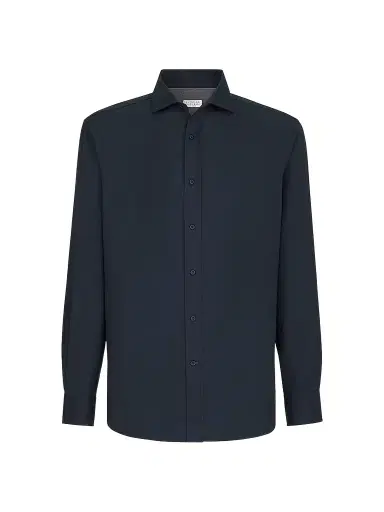 Brunello Cucinelli Men's Garment-Dyed Twill Shirt with Spread Collar - Navy Blue - Size XXXXL | Thumbnail 1