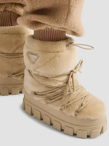Prada Women's Shearling Après Ski Booties - Beige Khaki - Size 15 | Thumbnail 2 Prada Women's Shearling Après Ski Booties - Beige Khaki - Size 15 | Thumbnail 2