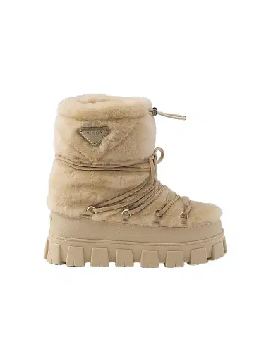 Prada Women's Shearling Après Ski Booties - Beige Khaki - Size 15 | Thumbnail 1 Prada Women's Shearling Après Ski Booties - Beige Khaki - Size 15 | Thumbnail 1