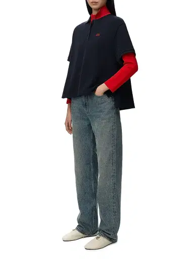 Loewe Women's Trapeze Logo High-Low Cotton-Blend Polo Shirt | Thumbnail 2 Loewe Women's Trapeze Logo High-Low Cotton-Blend Polo Shirt | Thumbnail 2