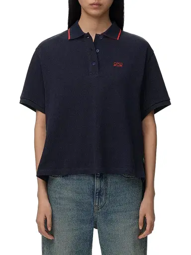 Loewe Women's Trapeze Logo High-Low Cotton-Blend Polo Shirt | Thumbnail 3 Loewe Women's Trapeze Logo High-Low Cotton-Blend Polo Shirt | Thumbnail 3