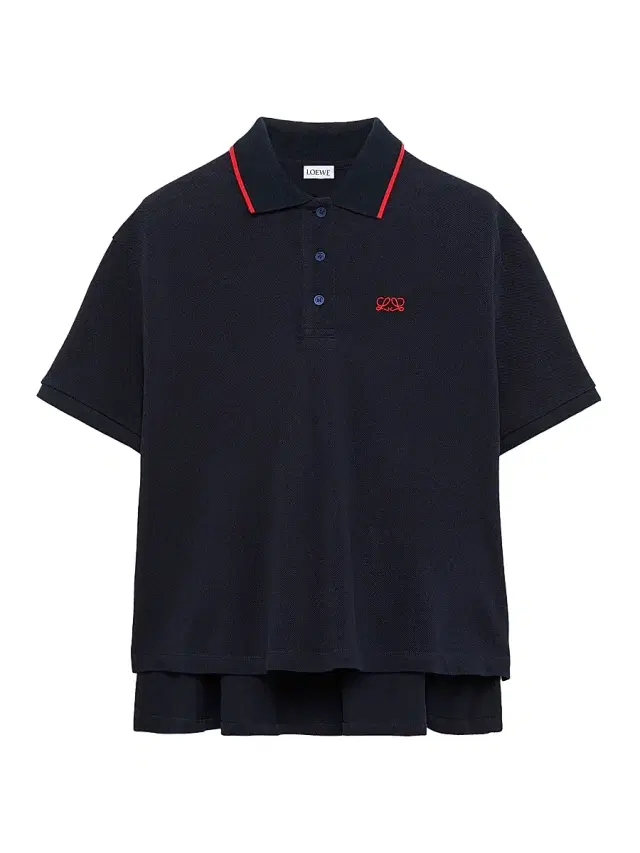 LOEWE Women's Trapeze Logo High-Low Cotton-Blend Polo Shirt - Navy Blue