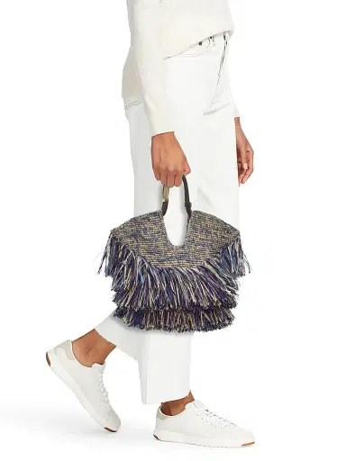 Zimmermann Women's Goldentime Small Fringed Tote Bag - Denim Blue | Thumbnail 2