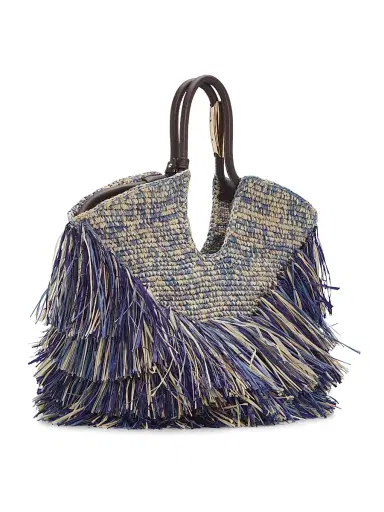 Zimmermann Women's Goldentime Small Fringed Tote Bag - Denim Blue | Thumbnail 3