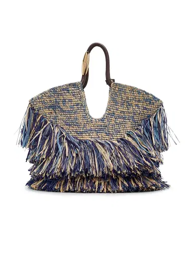 Zimmermann Women's Goldentime Small Fringed Tote Bag - Denim Blue | Thumbnail 1