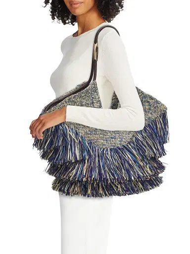 Zimmermann Women's Goldentime Medium Fringed Tote Bag - Denim Blue | Thumbnail 2 Zimmermann Women's Goldentime Medium Fringed Tote Bag - Denim Blue | Thumbnail 2