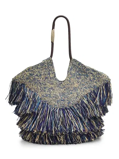 Zimmermann Women's Goldentime Medium Fringed Tote Bag - Denim Blue | Thumbnail 1 Zimmermann Women's Goldentime Medium Fringed Tote Bag - Denim Blue | Thumbnail 1