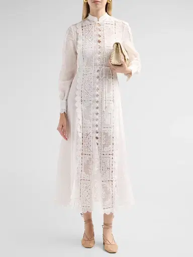 Zimmermann Women's Aster Lace Panel Embroidered Midi Dress - Ivory - Size 8 | Thumbnail 2