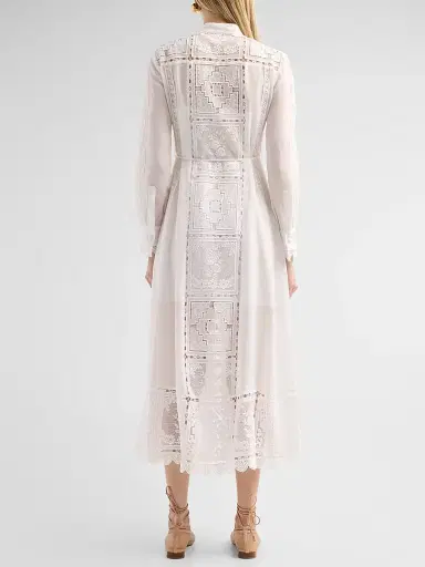 Zimmermann Women's Aster Lace Panel Embroidered Midi Dress - Ivory - Size 8 | Thumbnail 3