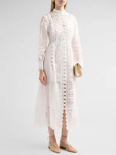 Zimmermann Women's Aster Lace Panel Embroidered Midi Dress - Ivory - Size 8 | Thumbnail 4