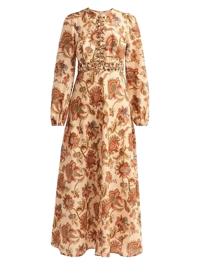 Women's Aster Floral Linen Knot Detail Maxi Dress - Cream Jacobean