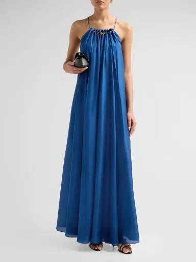 Zimmermann Women's Aster Gathered Bead Maxi Dress - Dark Cobalt - Size 10 | Thumbnail 2