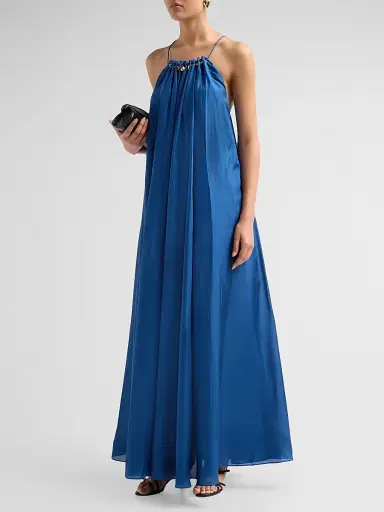 Zimmermann Women's Aster Gathered Bead Maxi Dress - Dark Cobalt - Size 10 | Thumbnail 4