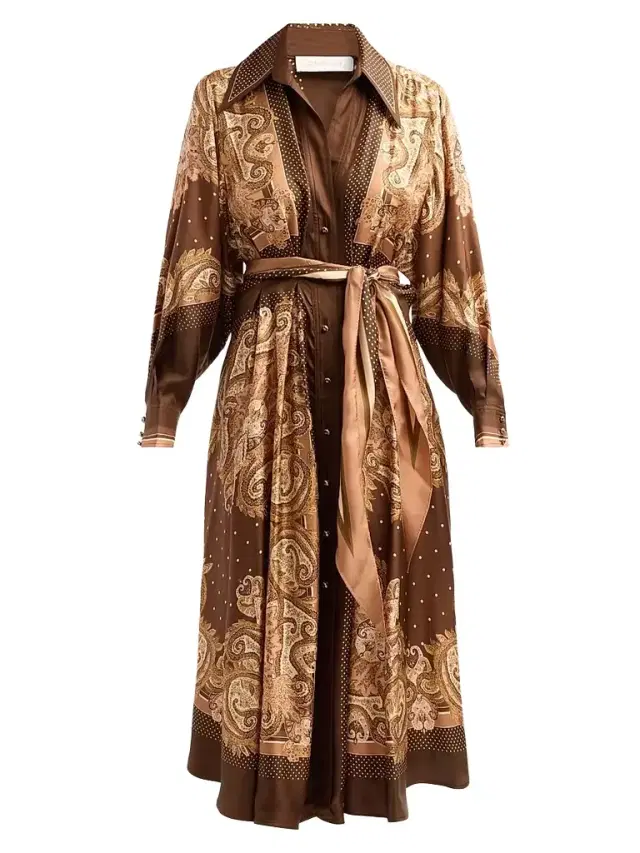 Zimmermann Women's Luna Silk Midi Shirtdress - Caramel Paisley