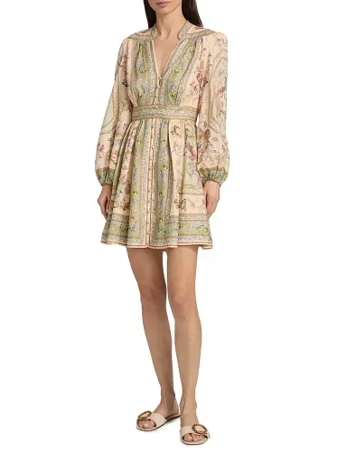 Zimmermann Women's Roselight Plunge Printed Linen Mini Dress | Thumbnail 2 Zimmermann Women's Roselight Plunge Printed Linen Mini Dress | Thumbnail 2