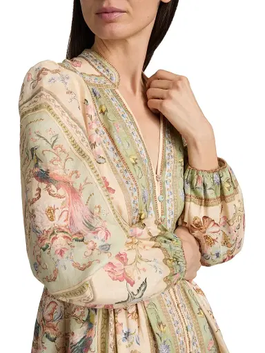Zimmermann Women's Roselight Plunge Printed Linen Mini Dress | Thumbnail 6 Zimmermann Women's Roselight Plunge Printed Linen Mini Dress | Thumbnail 6
