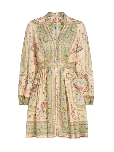 Zimmermann Women's Roselight Plunge Printed Linen Mini Dress | Thumbnail 1 Zimmermann Women's Roselight Plunge Printed Linen Mini Dress | Thumbnail 1