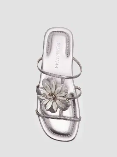 Zimmermann Women's Belara Floral-Appliqué Leather Sandals - Silver | Thumbnail 6 Zimmermann Women's Belara Floral-Appliqué Leather Sandals - Silver | Thumbnail 6