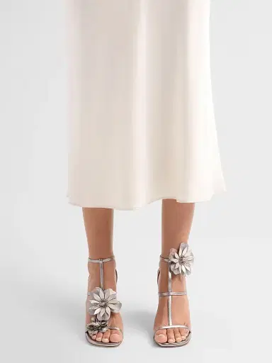 Zimmermann Women's Belara 85MM Floral-Appliqué Leather Sandals - Silver | Thumbnail 2 Zimmermann Women's Belara 85MM Floral-Appliqué Leather Sandals - Silver | Thumbnail 2