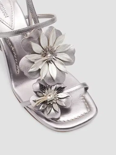 Zimmermann Women's Belara 85MM Floral-Appliqué Leather Sandals - Silver | Thumbnail 5 Zimmermann Women's Belara 85MM Floral-Appliqué Leather Sandals - Silver | Thumbnail 5