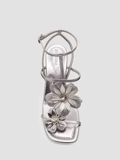 Zimmermann Women's Belara 85MM Floral-Appliqué Leather Sandals - Silver | Thumbnail 6 Zimmermann Women's Belara 85MM Floral-Appliqué Leather Sandals - Silver | Thumbnail 6