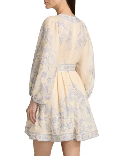 Zimmermann Women's Indra Floral Plunge Linen Minidress - Cream Lilac Floral - Size 10 | Thumbnail 5 Zimmermann Women's Indra Floral Plunge Linen Minidress - Cream Lilac Floral - Size 10 | Thumbnail 5