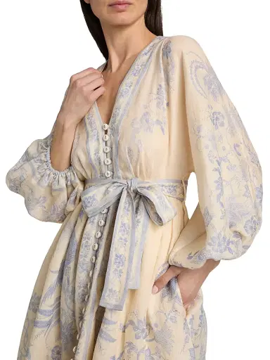 Zimmermann Women's Indra Floral Plunge Linen Minidress - Cream Lilac Floral - Size 10 | Thumbnail 6 Zimmermann Women's Indra Floral Plunge Linen Minidress - Cream Lilac Floral - Size 10 | Thumbnail 6
