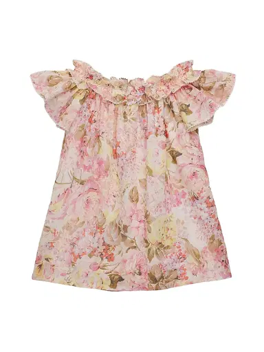 Zimmermann Little Girl's & Girl's Solstice Shirred Dress - Pink Watercolour | Thumbnail 2