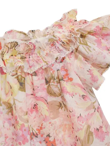 Zimmermann Little Girl's & Girl's Solstice Shirred Dress - Pink Watercolour | Thumbnail 3