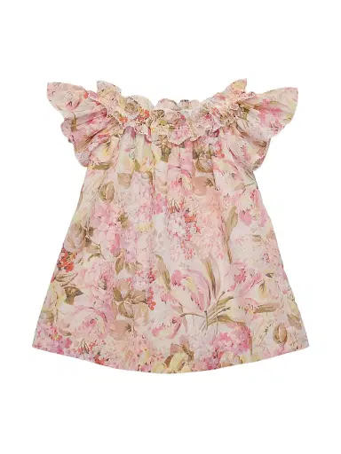 Zimmermann Little Girl's & Girl's Solstice Shirred Dress - Pink Watercolour | Thumbnail 1