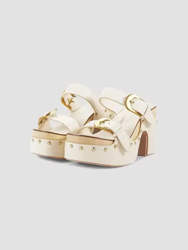Zimmermann Women's Alight 100MM Studded Leather Wedge Sandals - Milk | Thumbnail 2