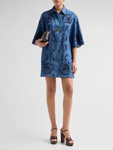 Zimmermann Women's Aster Embroidered Denim Mini Dress | Thumbnail 2 Zimmermann Women's Aster Embroidered Denim Mini Dress | Thumbnail 2