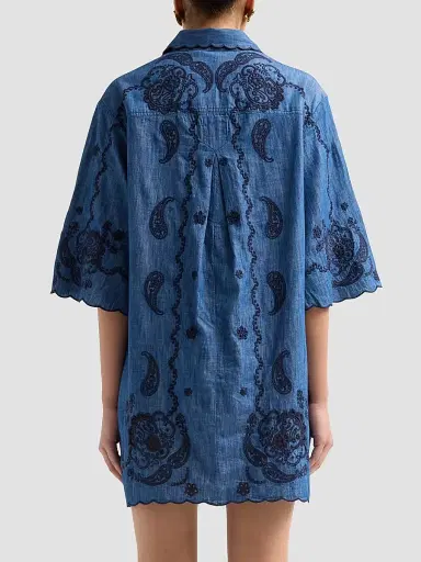 Zimmermann Women's Aster Embroidered Denim Mini Dress | Thumbnail 3 Zimmermann Women's Aster Embroidered Denim Mini Dress | Thumbnail 3