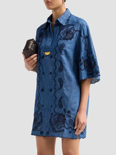 Zimmermann Women's Aster Embroidered Denim Mini Dress | Thumbnail 4 Zimmermann Women's Aster Embroidered Denim Mini Dress | Thumbnail 4