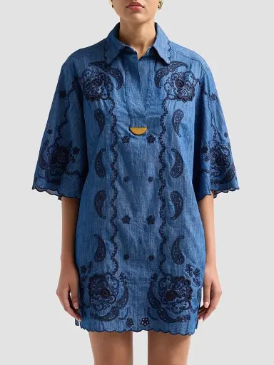 Zimmermann Women's Aster Embroidered Denim Mini Dress | Thumbnail 5 Zimmermann Women's Aster Embroidered Denim Mini Dress | Thumbnail 5