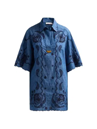 Zimmermann Women's Aster Embroidered Denim Mini Dress | Thumbnail 1 Zimmermann Women's Aster Embroidered Denim Mini Dress | Thumbnail 1